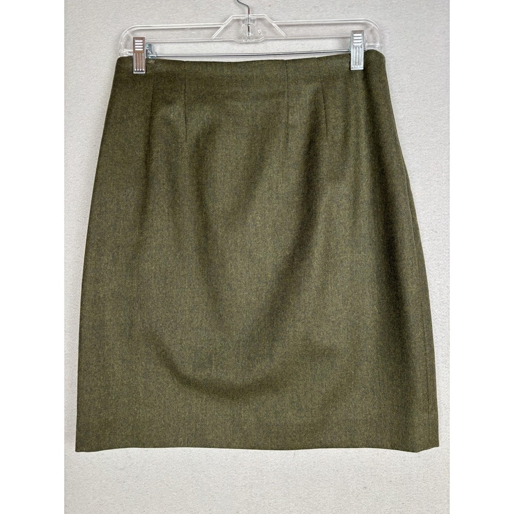 Vtg Lands End Skirt Womens 10 Green Wool Lined Knee Pencil Back Zip Career USA